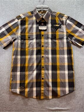 Harley-Davidson Shirt Mens Medium Multicolor Plaid Short Sleeve Button Up NWT